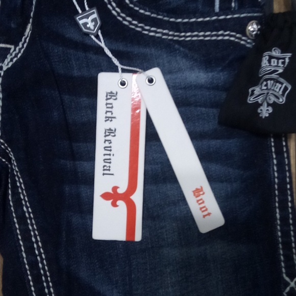 Rock Revival Women's 26 Bootcut Heather Embellished Shimmer Flap Pockets NWT - Picture 6 of 12